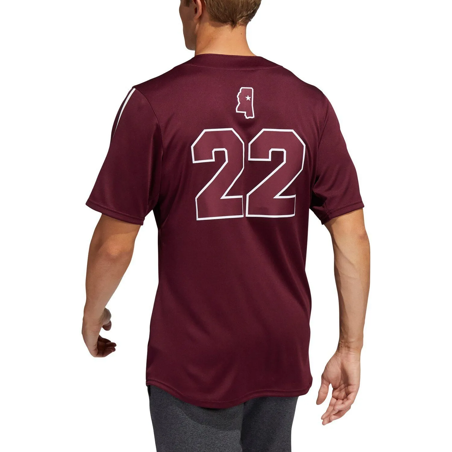 adidas Men's No. 22 Maroon Mississippi State Bulldogs Button Down Baseball T-Shirt