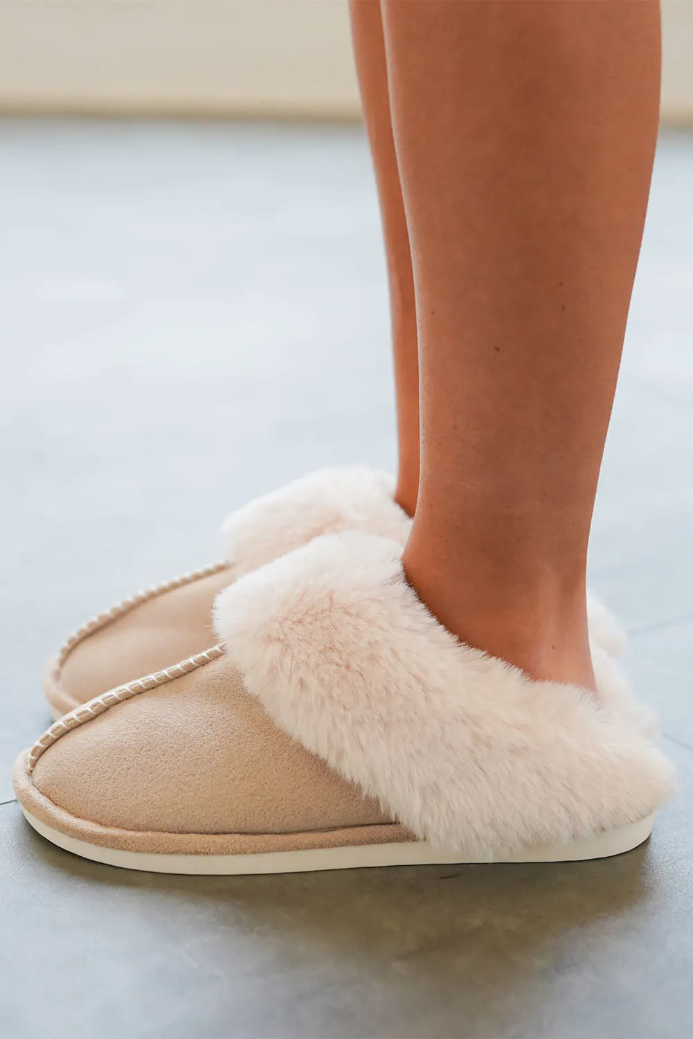 ainsly khaki plush slippers