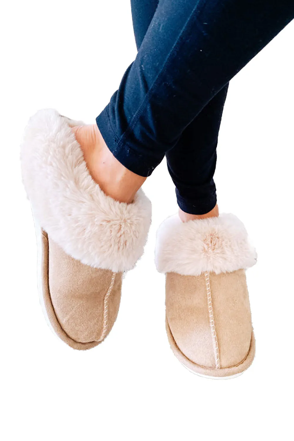 ainsly khaki plush slippers