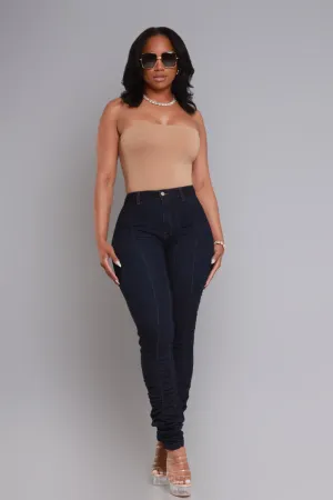 Best Match High Rise Ruched Jeans - Dark Wash