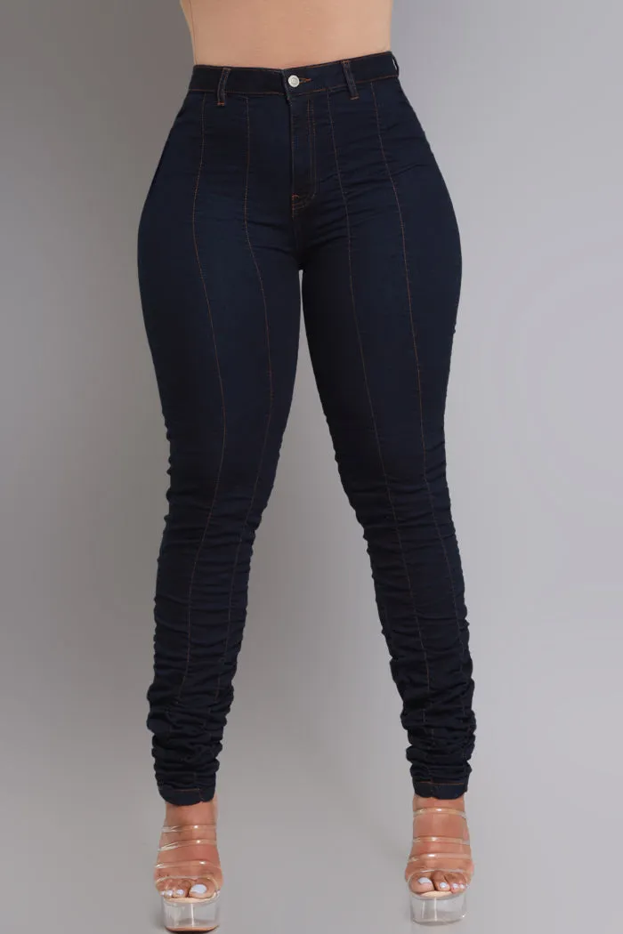 Best Match High Rise Ruched Jeans - Dark Wash