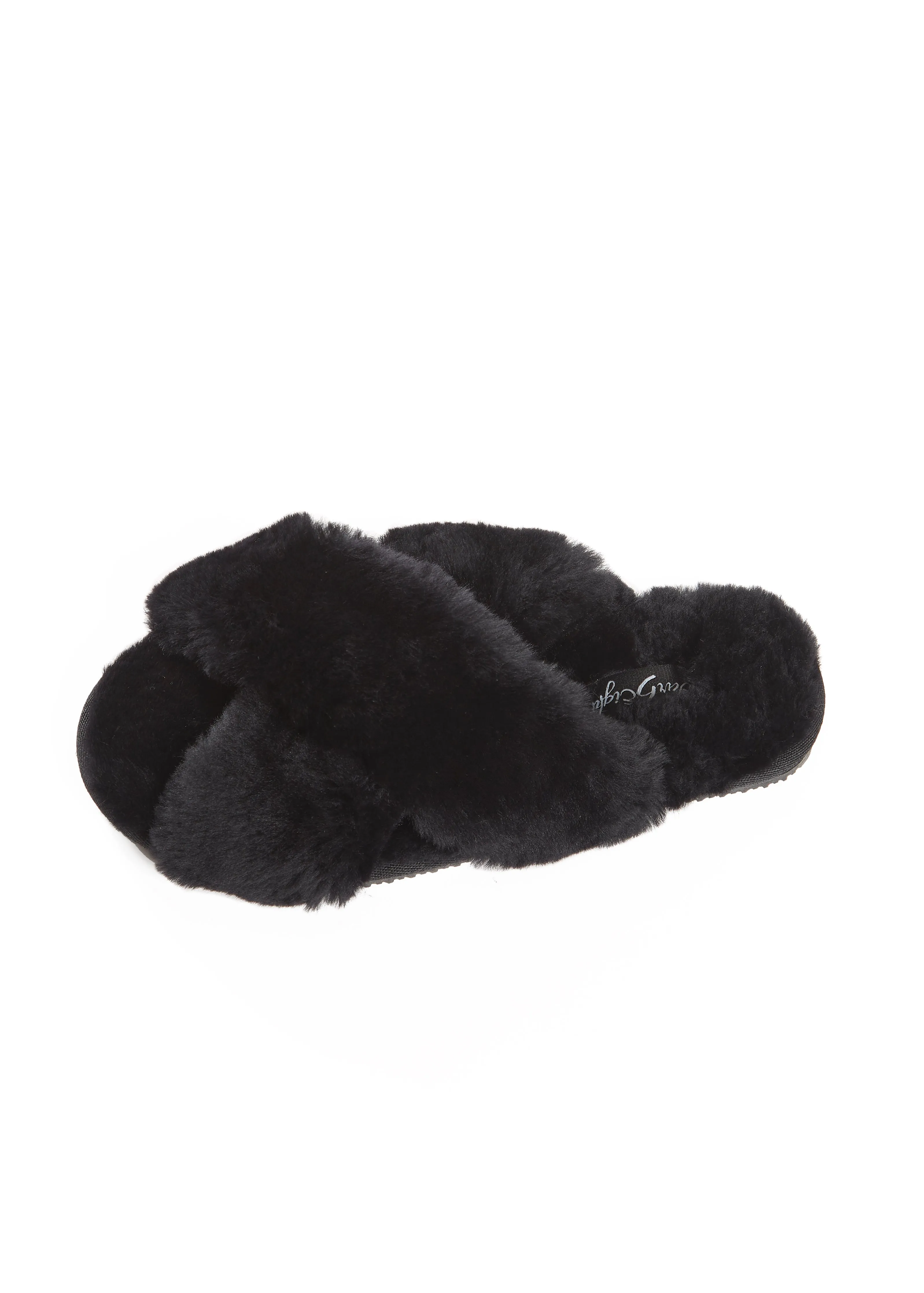 Black Criss Cross Luxury Sheepskin Slippers