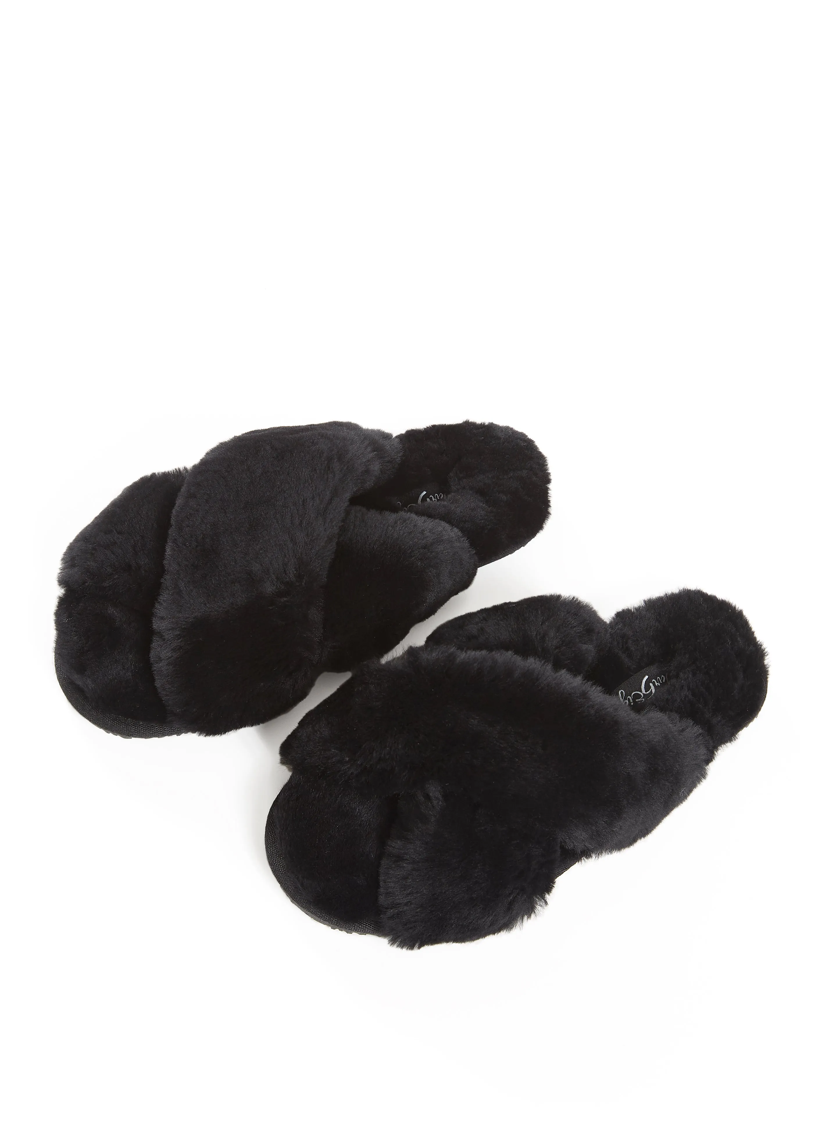 Black Criss Cross Luxury Sheepskin Slippers