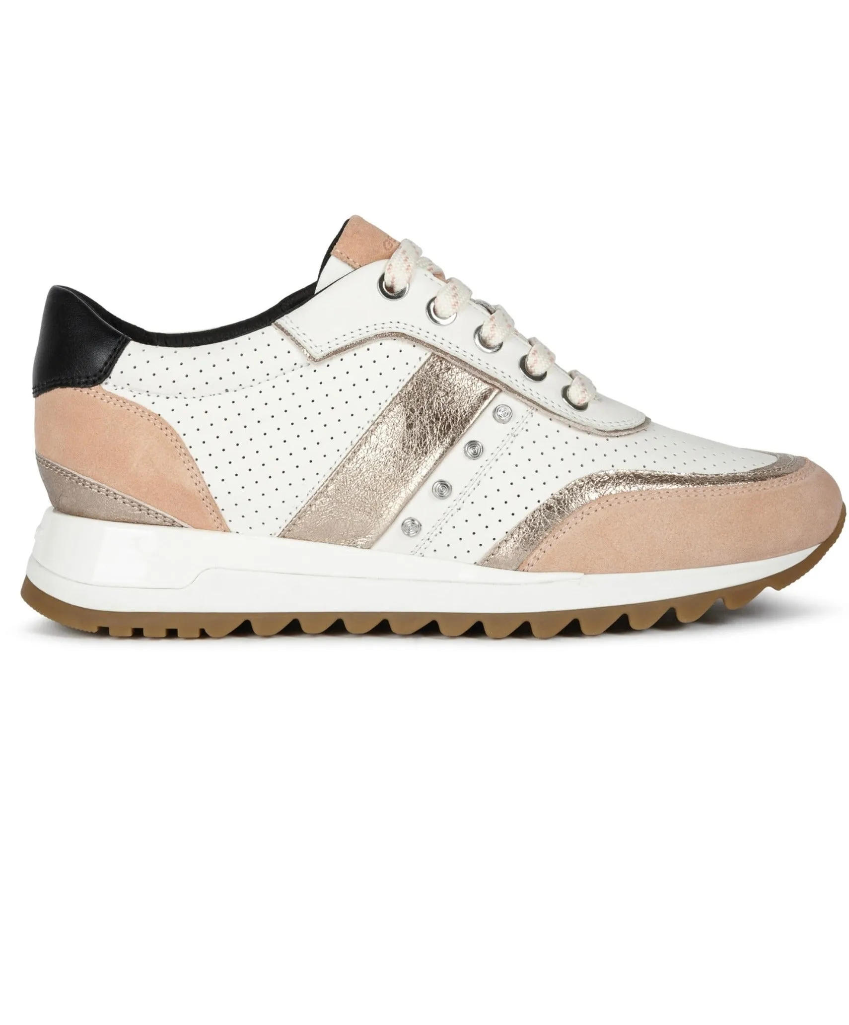 Geox Ladies Tabelya Lace Up Sneaker White/Apricot