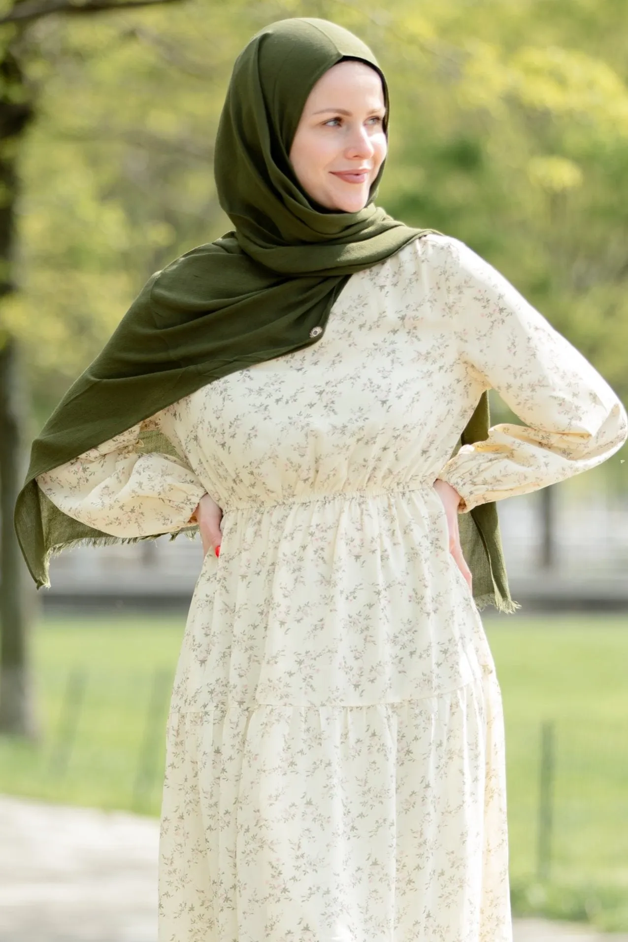 Green Modal Fringe Edge Hijab