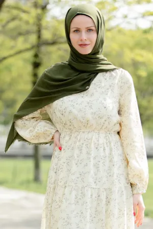 Green Modal Fringe Edge Hijab