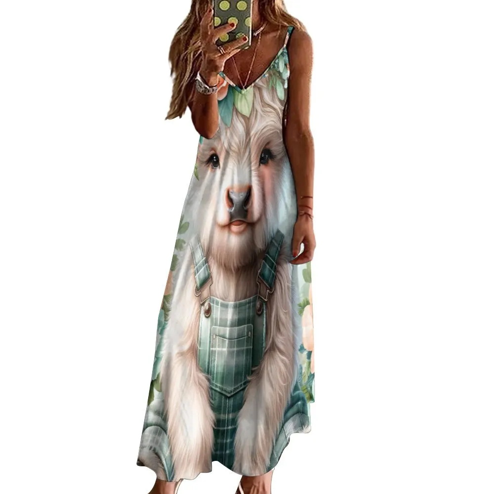 Highland Cow Spaghetti Strap Ankle-Length Dress Long dress