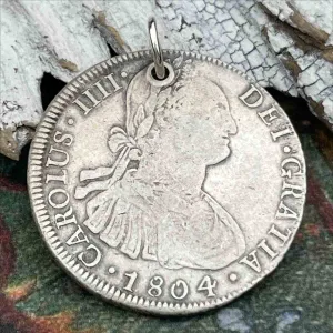 Pirate Chic Silver 8 Reale Spanish Portrait Dollar Dated 1804 - the Legendary "Piece of Eight" Pendant | Artifact #8890