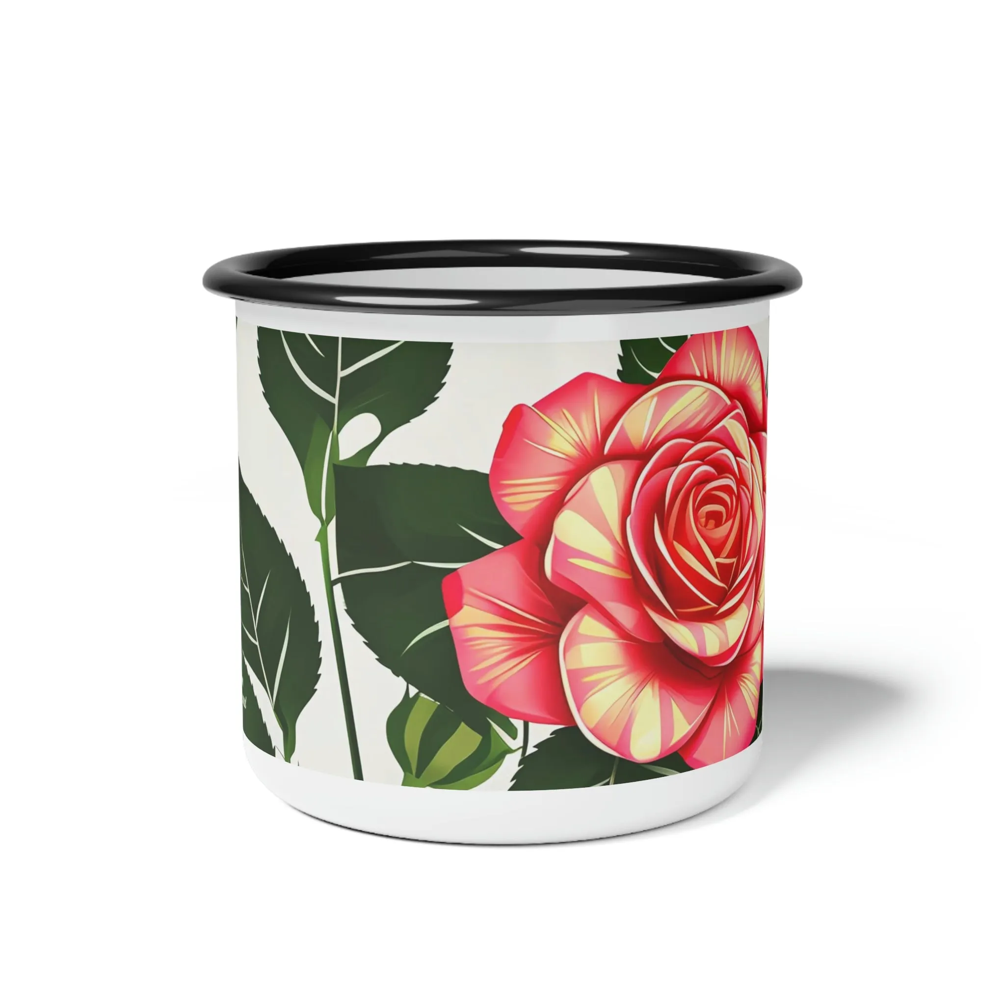 Rose Flower, Enamel Camping Mug for Coffee, Tea, Cocoa, or Cereal - 12oz