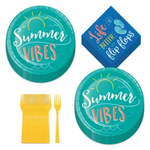 Summer Party Fun Sayings Paper Dinner Plates, Napkins, and Forks (Serves 16)